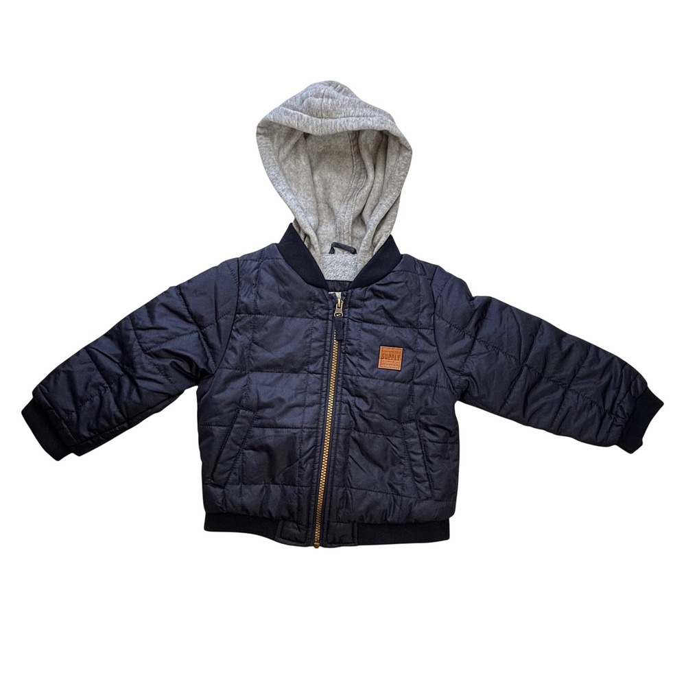 NWT London Fog Supply Boys Navy Blue Quilted Puffer Jacket Hooded 3T